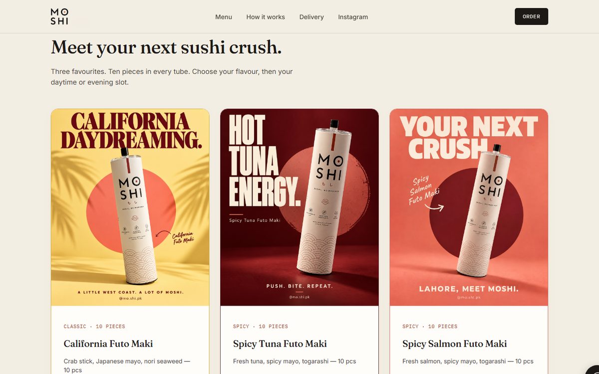 MOSHI website menu section