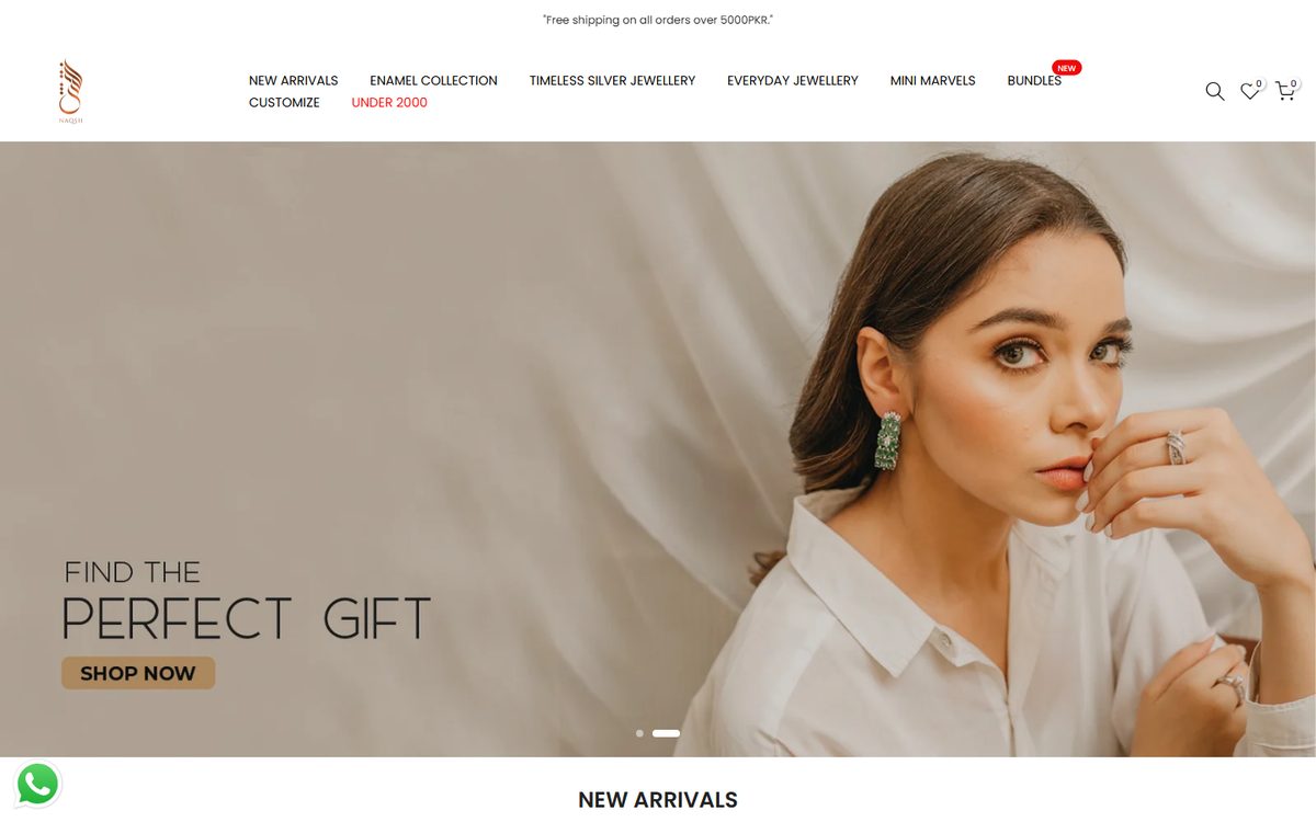Naqsh Jewellery homepage with a campaign image and navigation