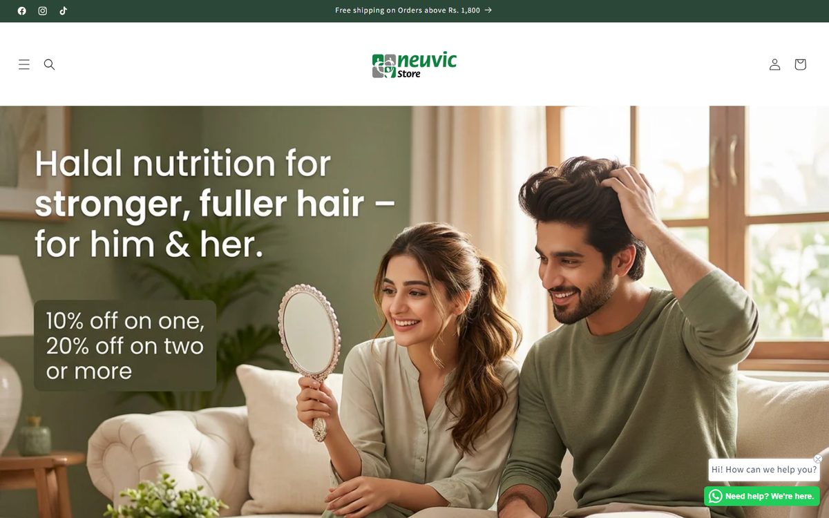 Neuvic Store homepage with a halal nutrition campaign banner
